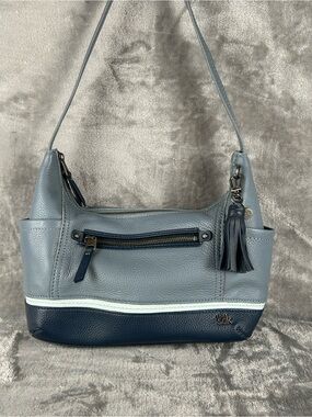 The Sak Kendra Slate Blue Color Block Hobo Shoulder Bag Purse Tassel Purse